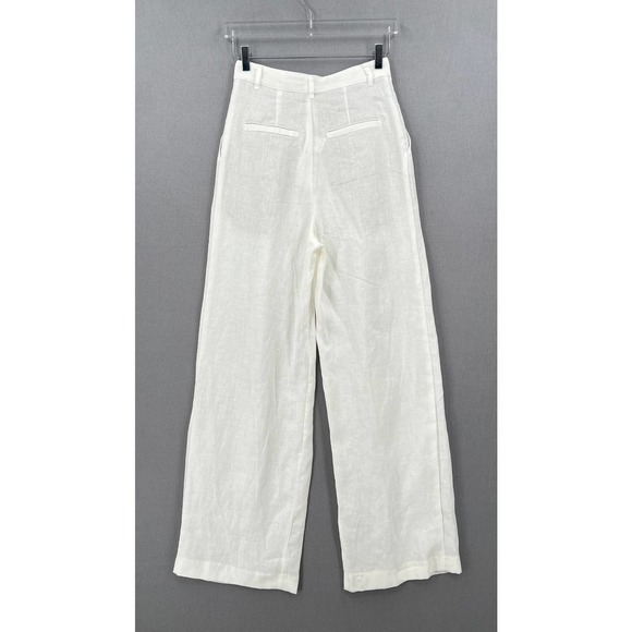 ENZA COSTA Tapered Pleated Pant Womens 25 White Linen Trouser Undyed High Waist - Picture 3 of 16